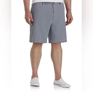 Oak Hill Gingham Seersucker Waist Relaxer Big N Tall Shorts Sz 46 Navy Pockets